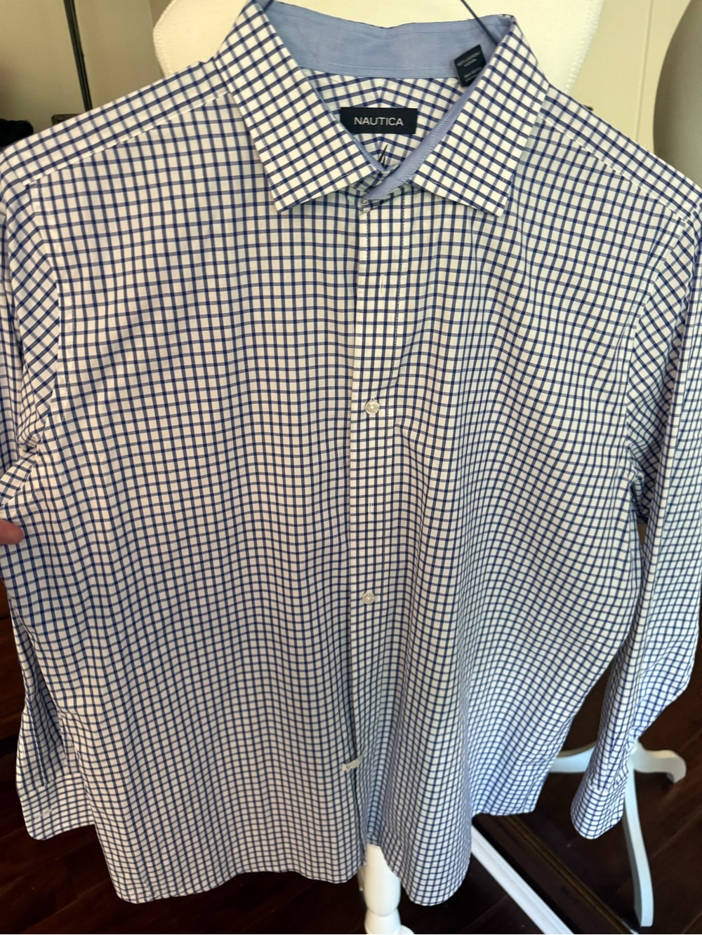Nautica White and Blue Checked Dress Shirt